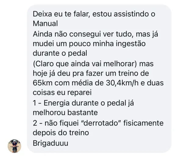 Depoimento: treino de 65 km a 30,4 km/h de média, energia melhorou e não terminou derrotado fisicamente