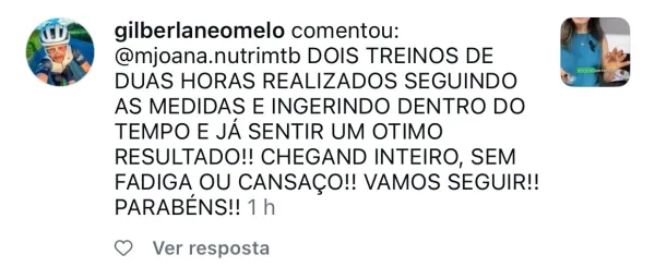 Depoimento de gilberlaneomelo: dois treinos de duas horas seguindo as medidas, chegando inteiro sem fadiga ou cansaço